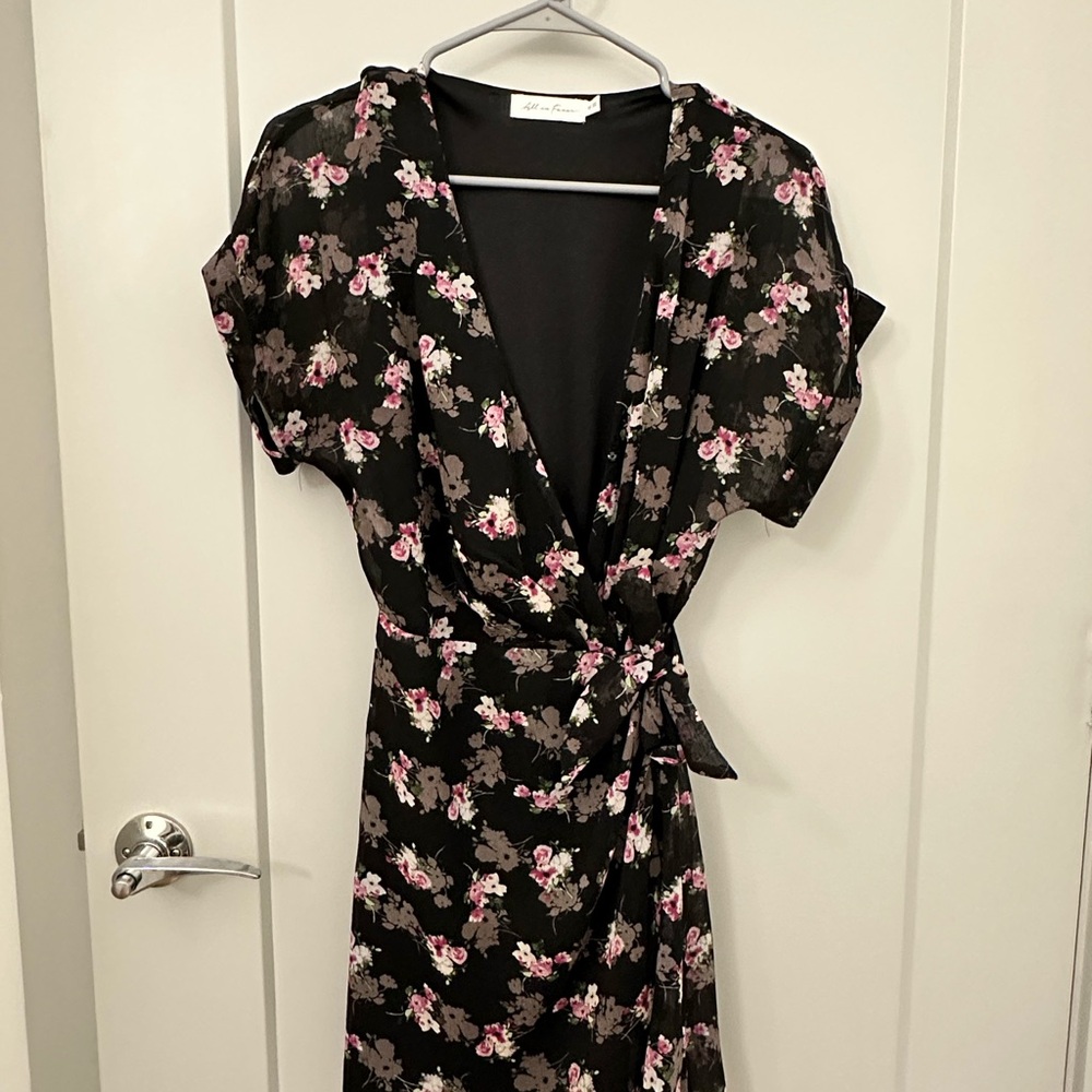All in Favor Pink and Black Midi Sundress with Plunge Neckline